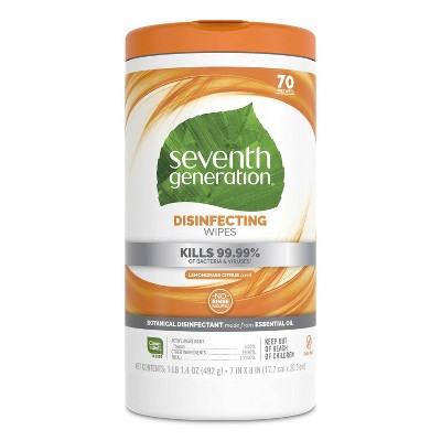 Seventh Generation Disinfecting Wipes Lemongrass and Citrus - 70 Wipes - Case of 6