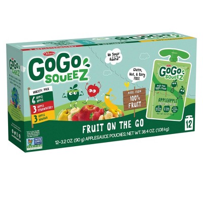 GO GO SQUEEZ 3.2oz APPLESAUCE VARIETY APPLE/BANANA/STRAWBERRY (12PK)