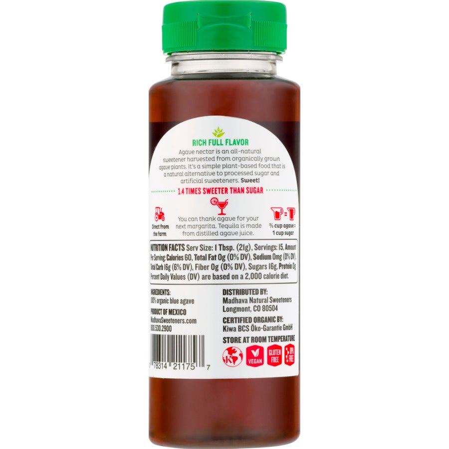 MADHAVA HONEY 11.75oz ORGANIC AMBER AGAVE NECTAR 