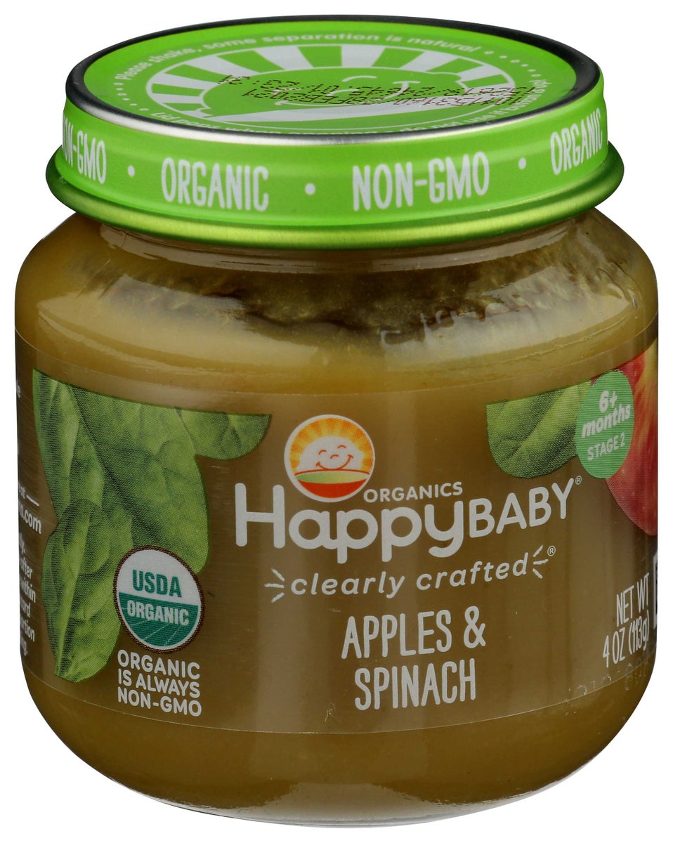HAPPYBABY 4oz ORGANIC BABY FOOD STAGE 2 CLEARLY CRAFTED APPLES & SPINACH