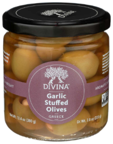 DIVINA 7.8oz GREEN OLIVES STUFFED WITH GARLIC