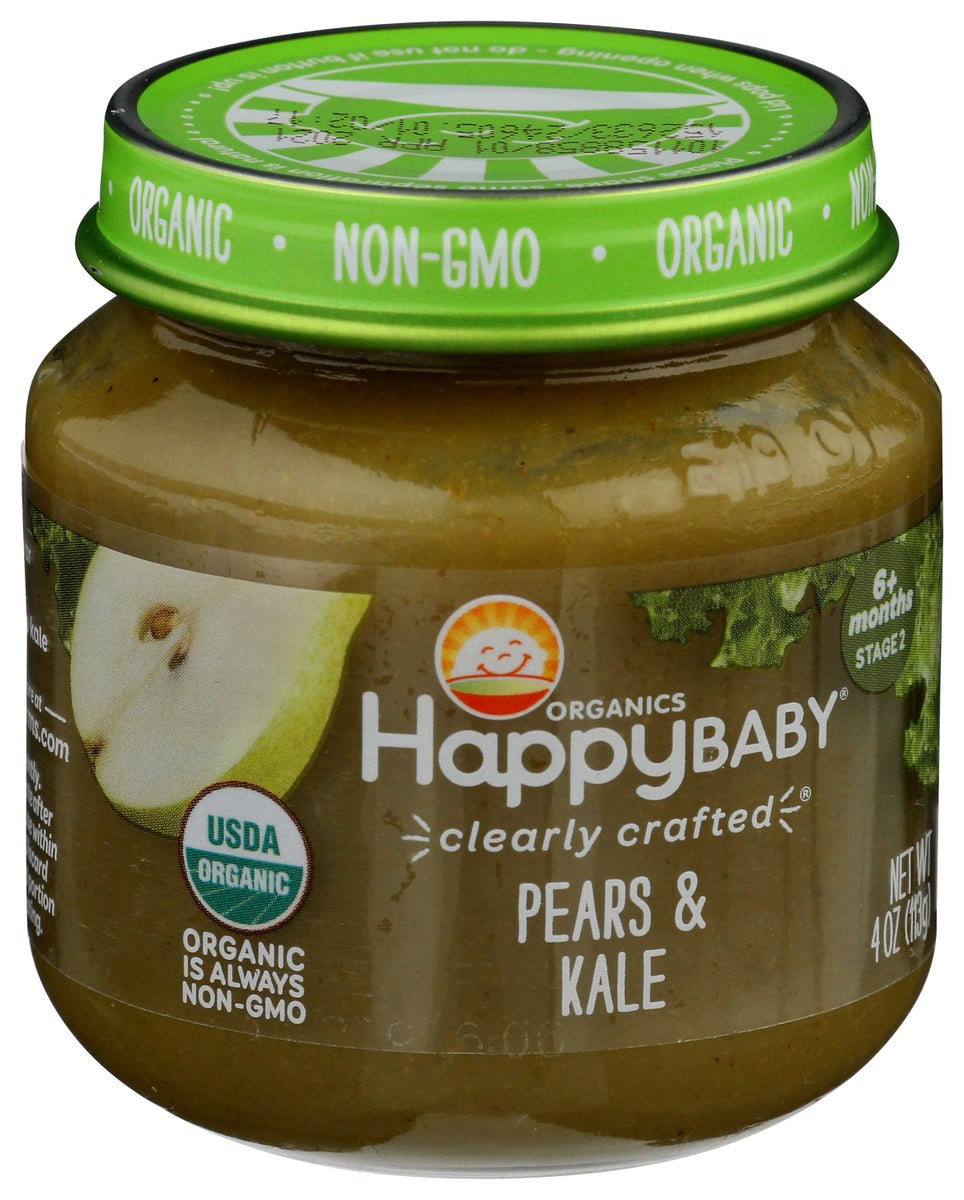 HAPPYBABY 4oz ORGANIC CLEARLY CRAFTED STAGE 2 PEARS & KALE PUREE