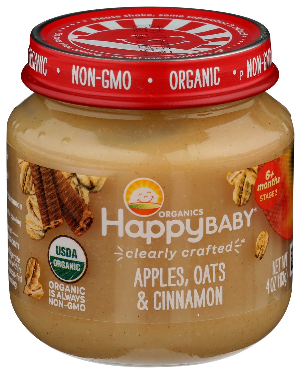 HAPPYBABY 4oz ORGANIC BABY FOOD STAGE 2 CLEARLY CRAFTED APPLES OATS & CINNAMON