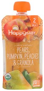 HAPPYBABY 4oz CLEARLY CRAFTED PEARS PUMPKIN PEACHES & GRANOLA BABY FOOD