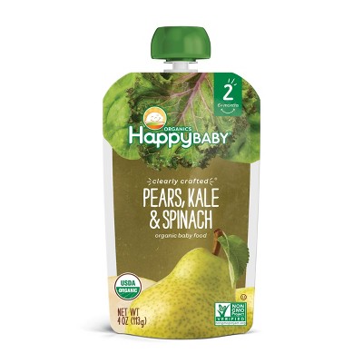 HAPPYBABY 4oz CLEARLY CRAFTED PEARS,KALE & SPINACH