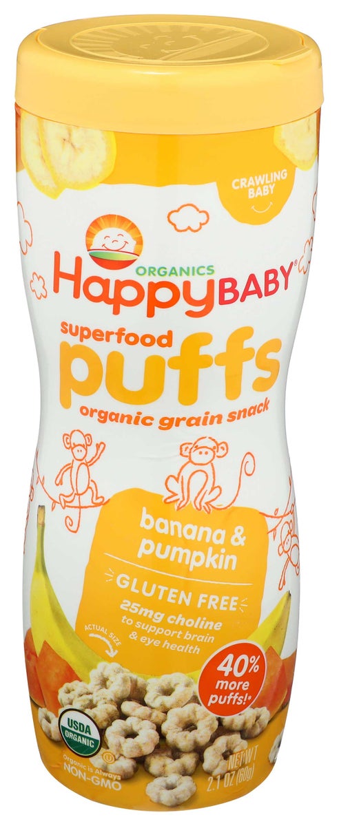 HAPPYBABY 2.1oz ORGANIC PUFFS, BANANA