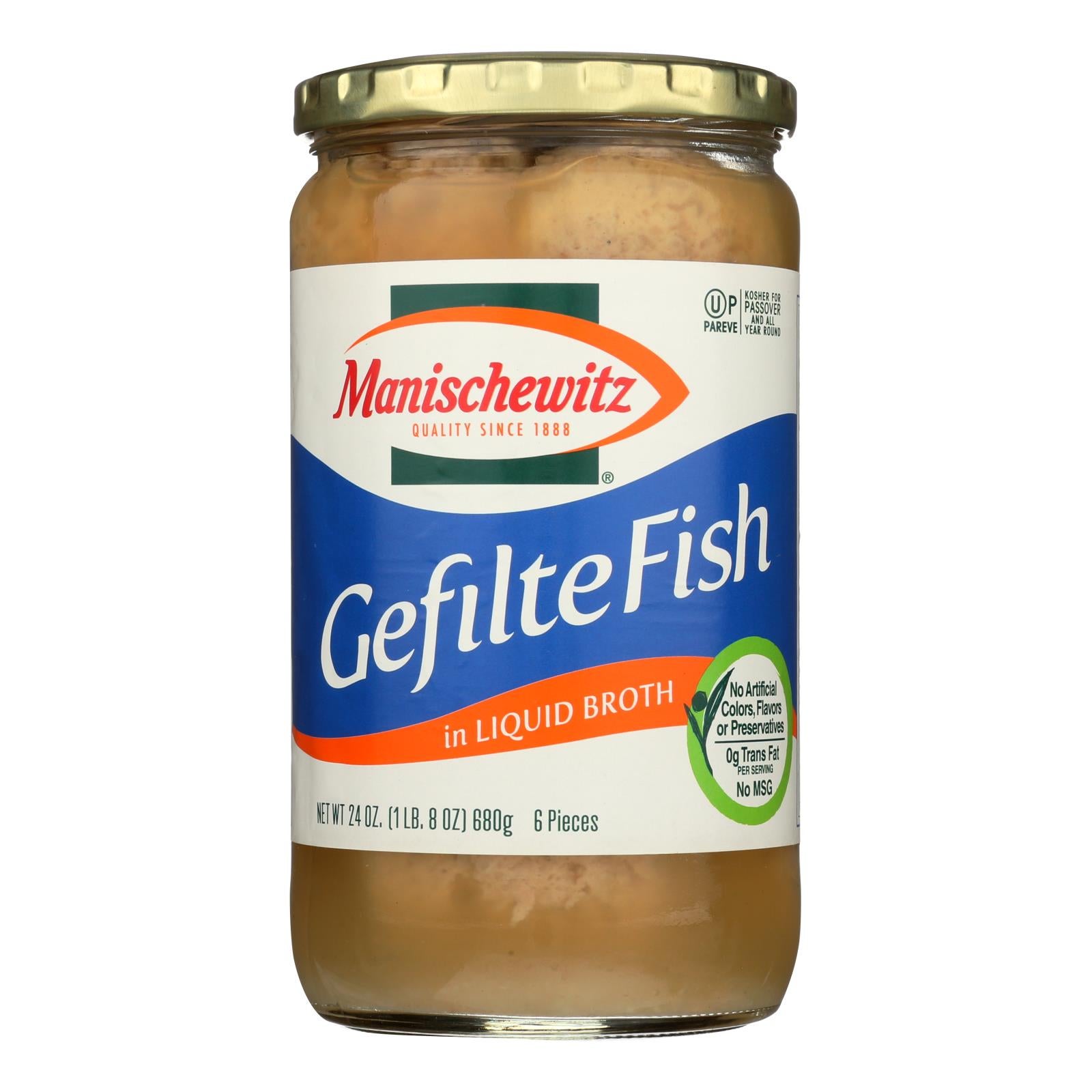 MANISCHEWITZ 24oz GEFILTE FISH IN LIQUID BROTH ORIGINAL 