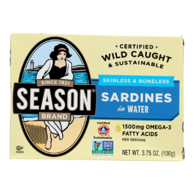 SEASON BRAND 3.75oz  SARDINES SKINLESS AND BONELESS IN WATER SALT ADDED