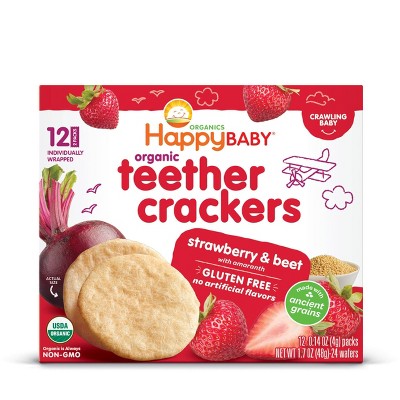 HAPPYBABY 0.14oz ORGANIC TEETHER CRACKERS STRAWBERRY BEET (12CT)