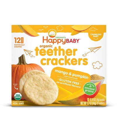 HAPPYBABY 1.68oz ORGANIC TEETHER CRACKERS MANGO PUMPKIN 