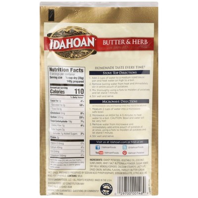 IDAHOAN GLUTEN FREE BUTTER HERB MASHED POTATOES 4OZ