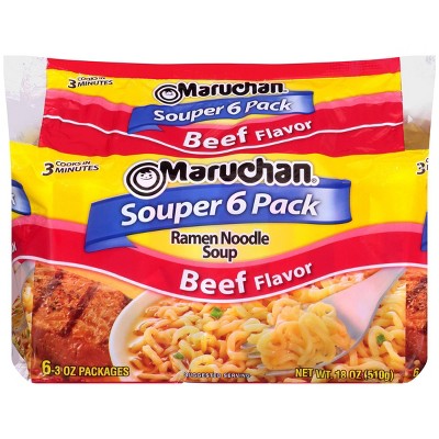 Maruchan Souper 6-Pack Beef Ramen Noodle Soup - 18oz/6ct