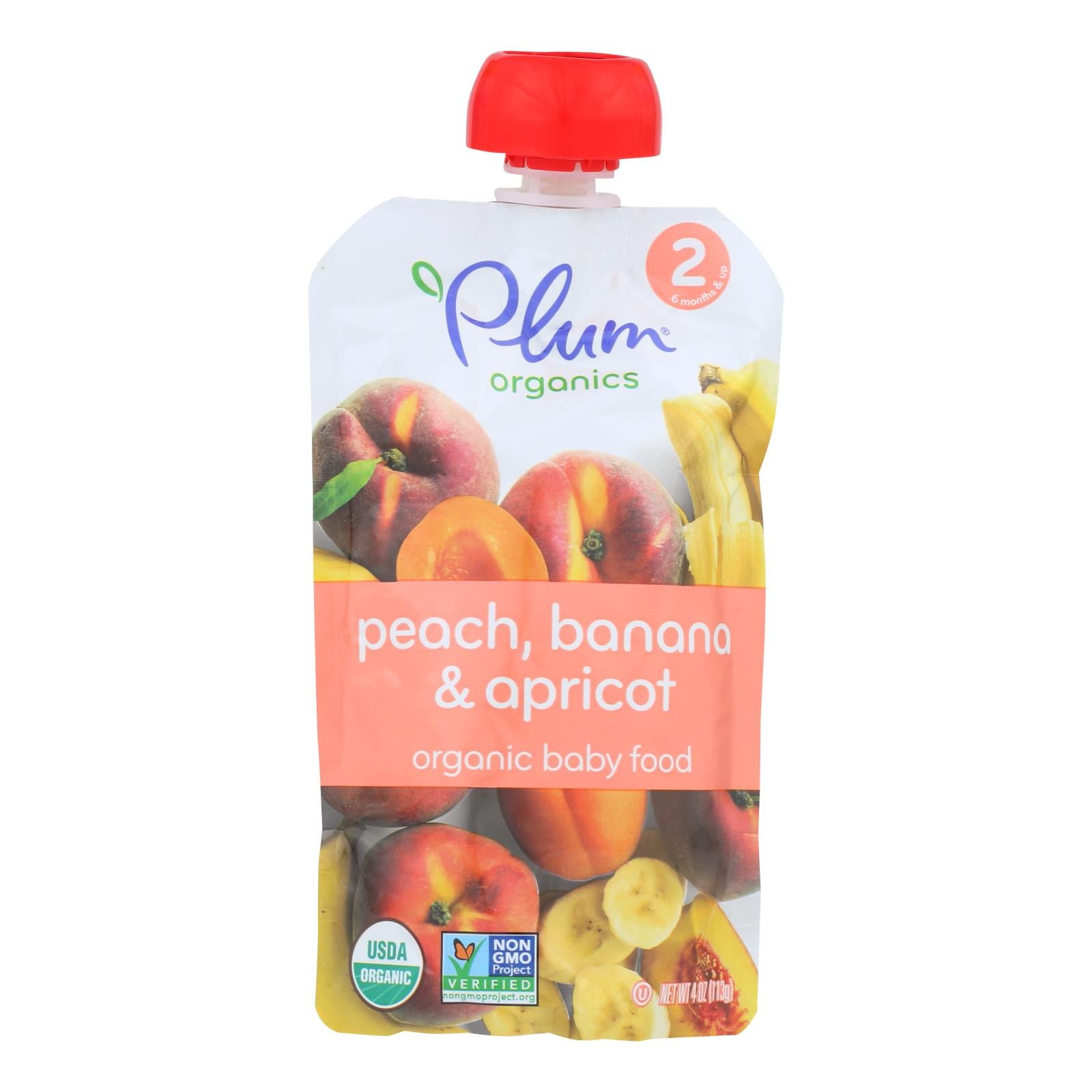 PLUM ORGANICS 3.5oz PEACH,BANANA+APRICOT ORGANIC BABY FOOD