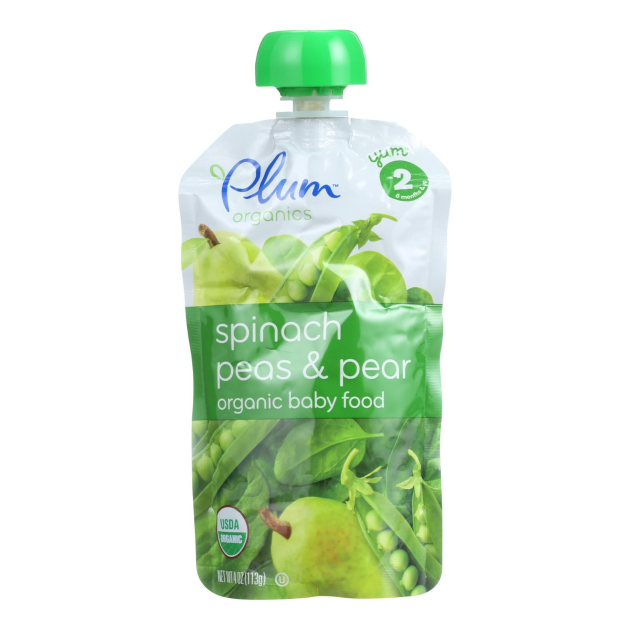 PLUM ORGANICS 4oz PEAR,SPINACH+PEA ORGANIC BABY FOOD