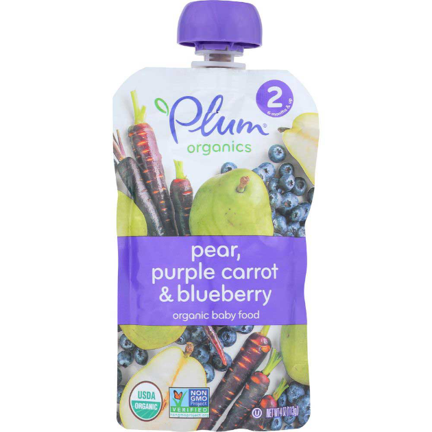PLUM ORGANICS 4oz PEAR,PURPLE CARROT+BLUEBERRY