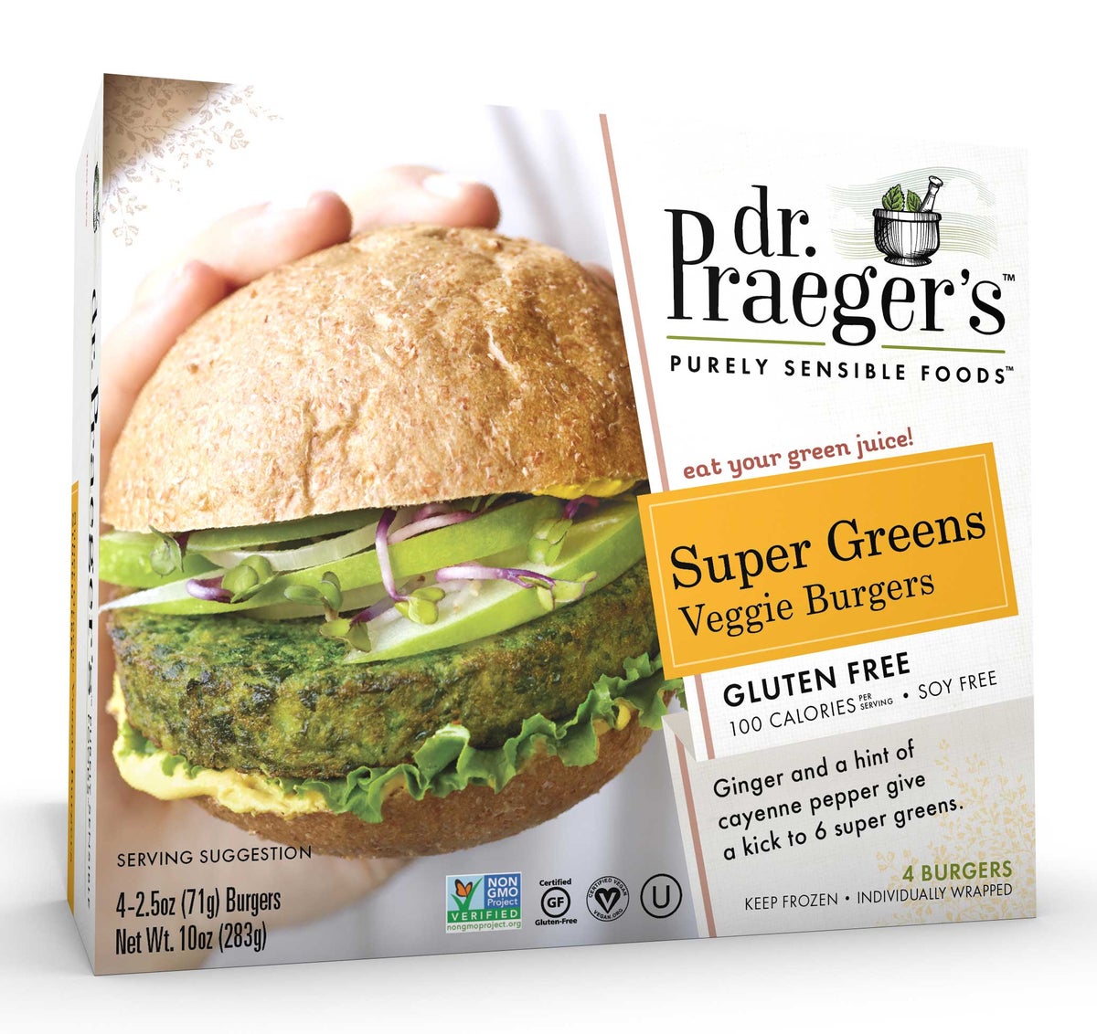 DR. PRAEGER'S SUPER GREENS TEFF HEMP VEGGIE BURGER, 10oz 