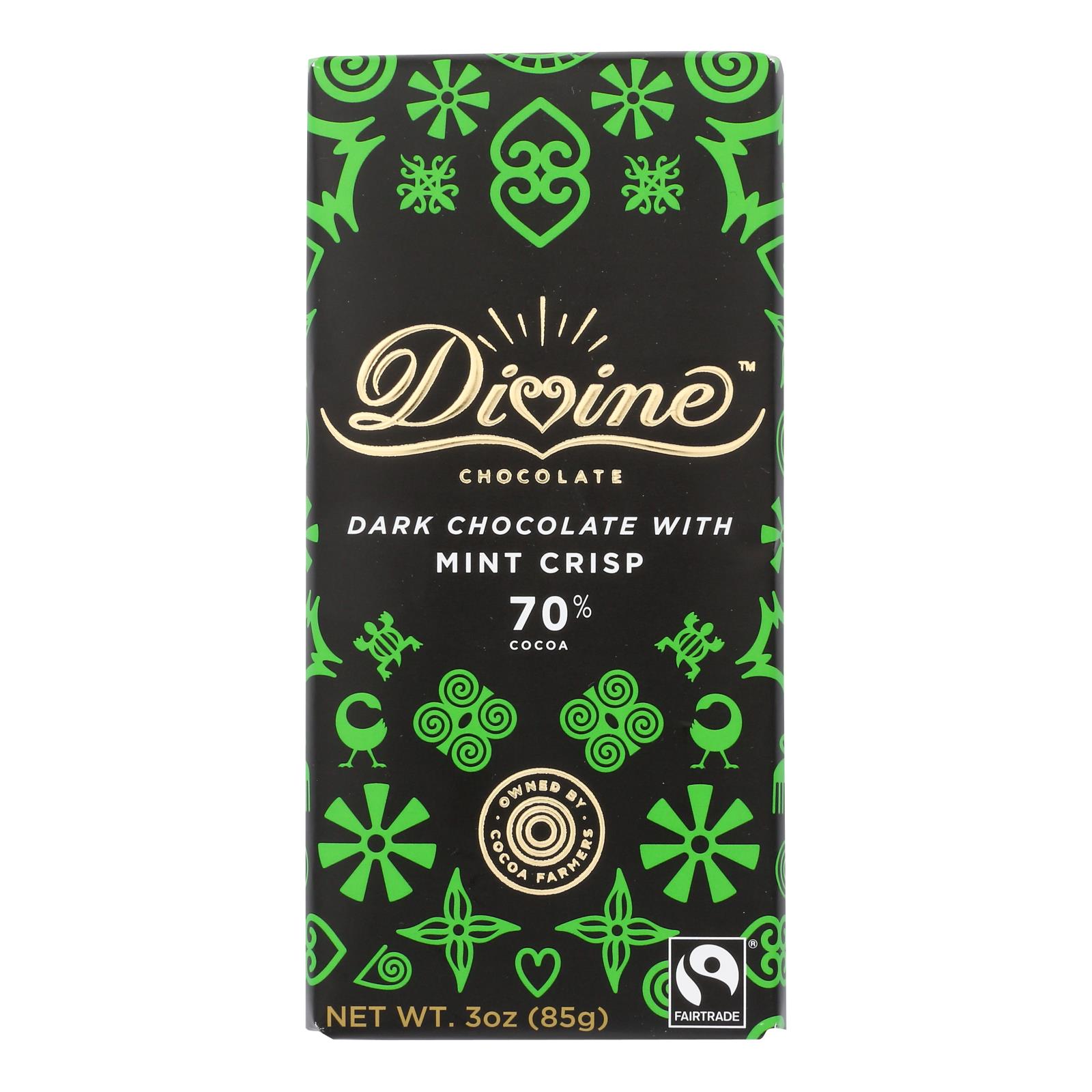 DIVINE 3oz DARK CHOCOLATE WITH MINT CRISP 70% COCOA