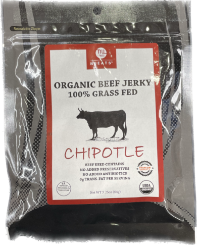 NU EATS ORGANIC BEEF JERKY 100% GRASS FED 2.25 oz CHIPOTLE