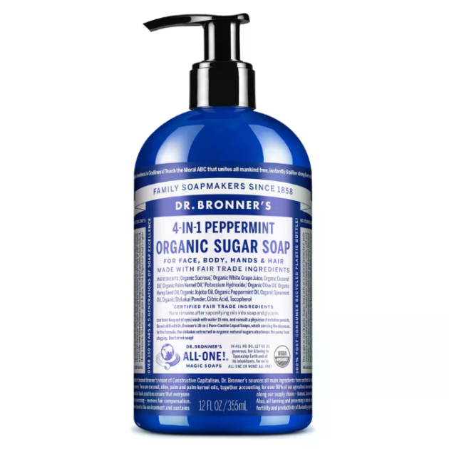 DR BRONNER'S 24oz ORGANIC SUGAR SOAP PEPPERMINT 