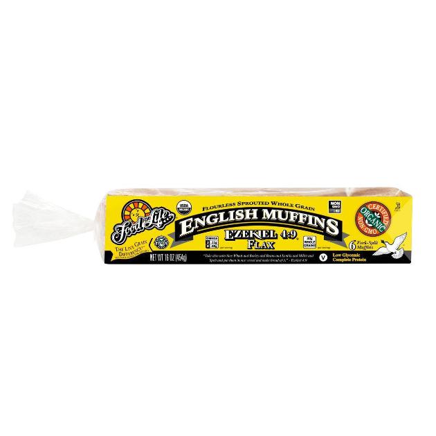 FOOD FOR LIFE 16oz ORGANIC EZEKIEL 4:9 SPROUTED ENGLISH MUFFIN, FLAX