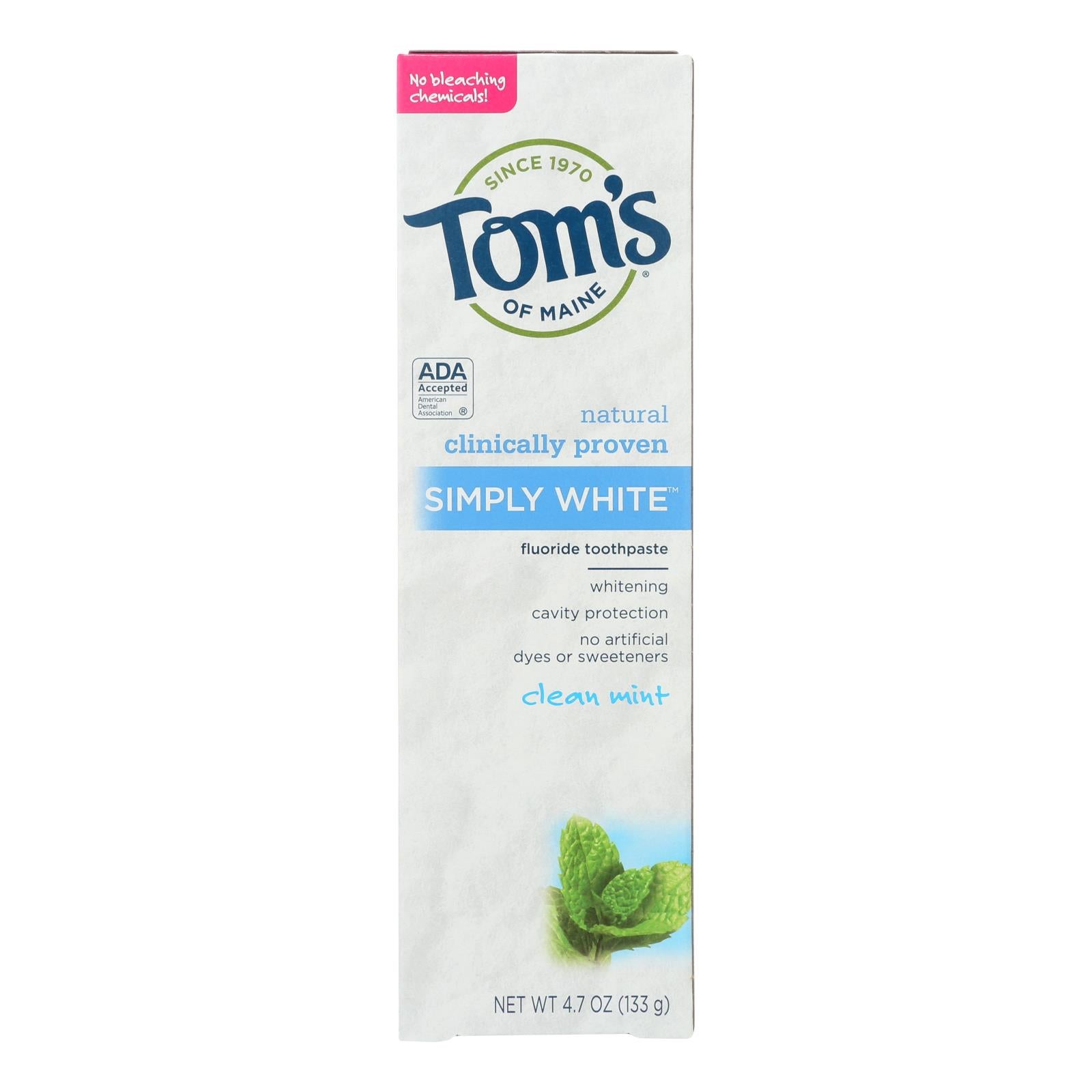 TOM'S OF MAINE 4.7OZ SIMPLY WHITE TOOTHPASTE CLEAN MINT