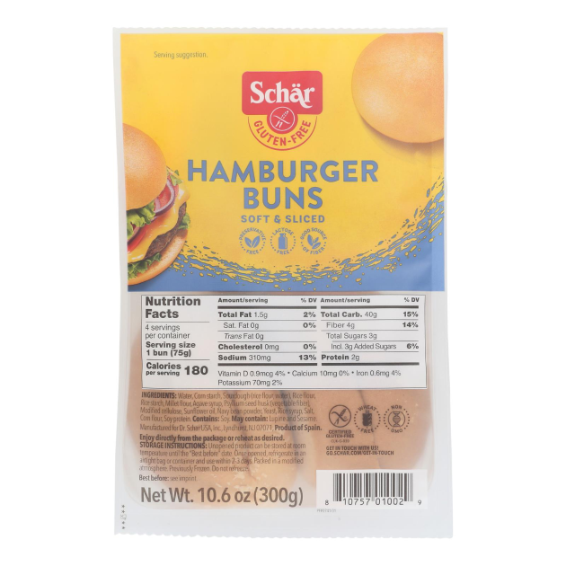 SCHAR 10.6oz ROLLS HAMBURGER BUNS GLUTEN FREE
