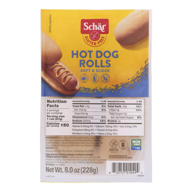 SCHAR 8oz ROLLS HOT DOG GLUTEN FREE
