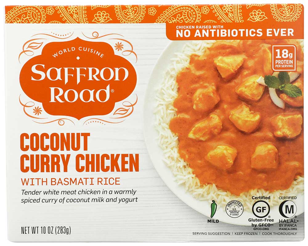 SAFFRON ROAD COCONUT CURRY CHICKEN WITH BASMATI RICE, 10oz