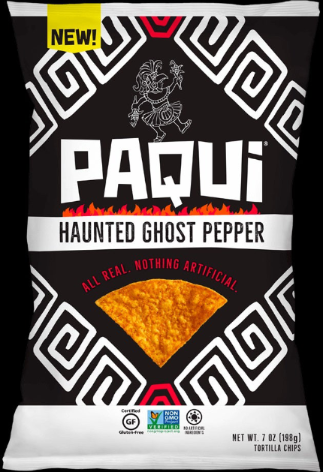 PAQUI 7oz HAUNTED GHOST PEPPER TORTILLA CHIPS.