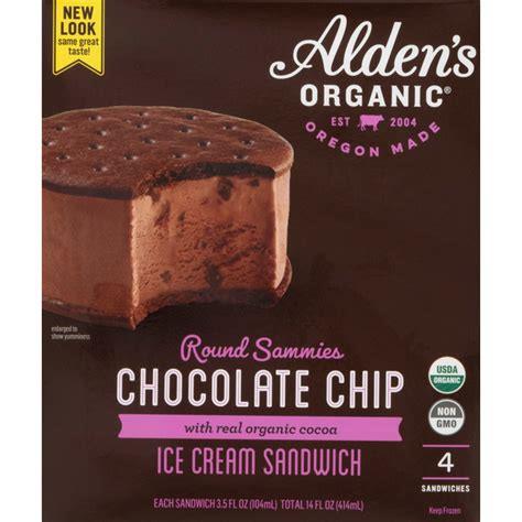 ALDEN'S ORGANIC 12 FLoz CHOCOLATE CHIP ICE CREAM SANDWICH