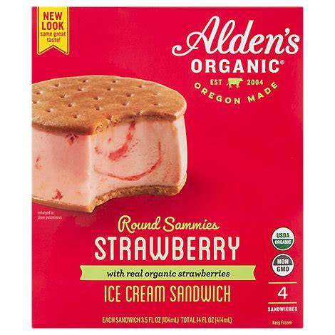 ALDEN'S ORGANIC 12 FLoz STRAWBERRY ICE CREAM SANDWICH