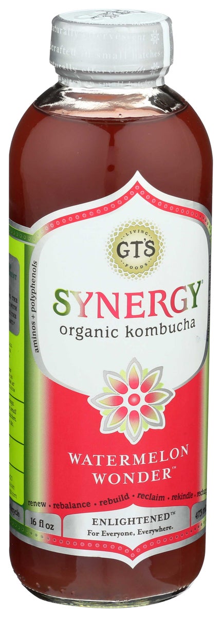 GT'S 16oz ORGANIC RAW SYNERGY KOMBUCHA, ENLIGHTENED WATERMELON WONDER
