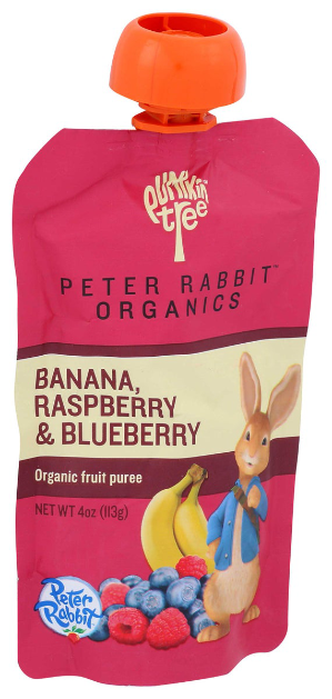 PETER RABBIT ORGANICS 4oz FRUIT SNACKS, RASPBERRY BANANA & BLUEBERRY