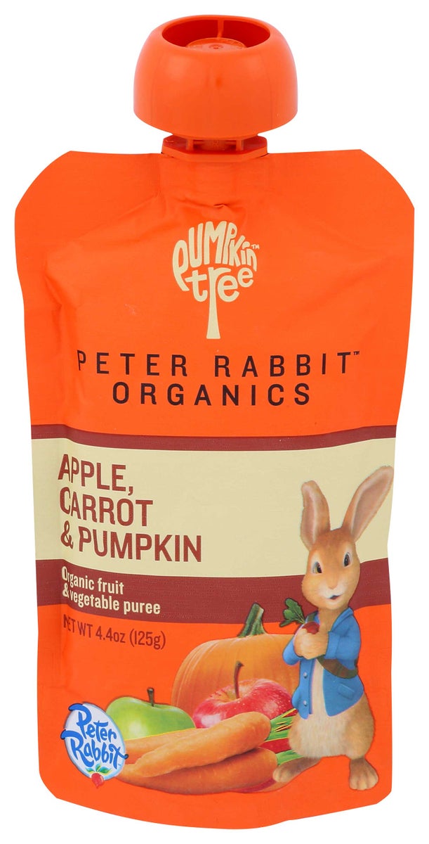 PETER RABBIT ORGANICS 4.4oz VEGETABLE FRUIT PUREE, PUMPKIN CARROT & APPLE