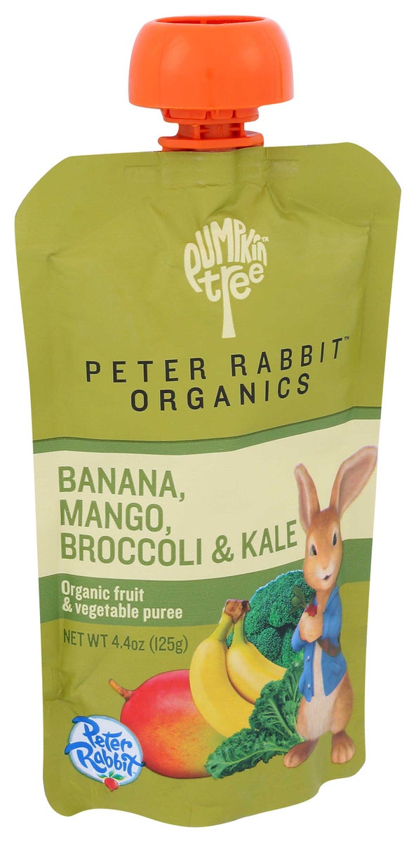 PETER RABBIT ORGANICS 4.4oz VEGGIE SNACKS, KALE BROCCOLI & MANGO W/ BANANA