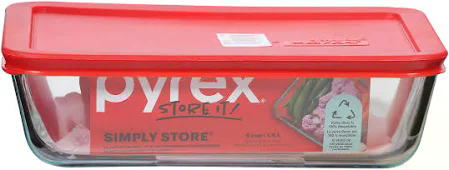 PYREX-RECT BAKE DISH RED COVER 6CUP 1.4 LT GLASS STORAGE 