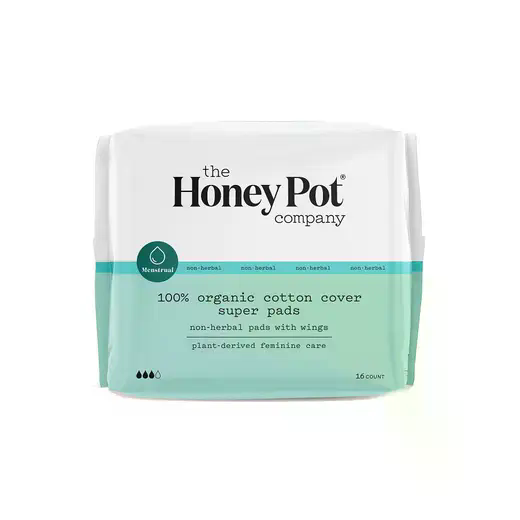THE HONEY POT 16ct 100% ORGANIC COTTON COVER SUPER PADS