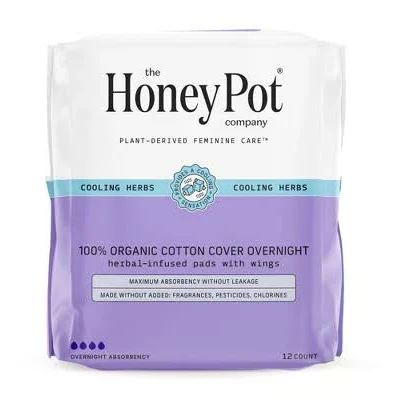 THE HONEY POT 12ct 100% ORGANIC COTTON COVER OVERNIGHT PADS