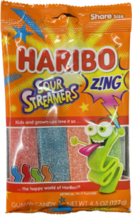 HARIBO 4.5oz SOUR STREAMERS ZING