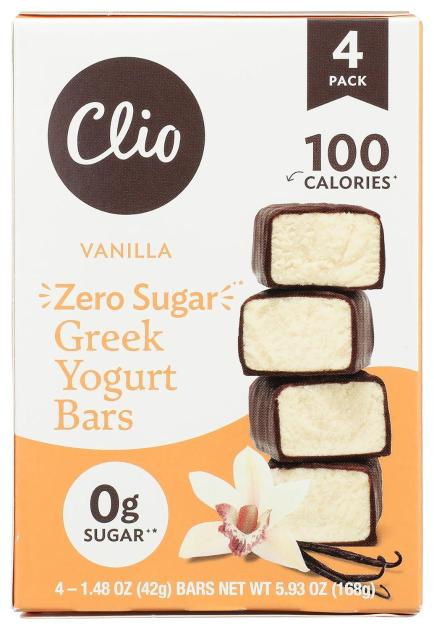 CLIO 5.93OZ VANILLA ZERO SUGAR GREEK YOGURT BARS 4PK 