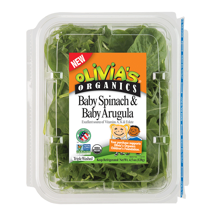OLIVIA'S 4.5oz ORGANIC BABY SPINACH & BABY ARUGULA